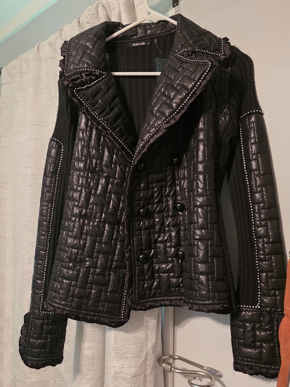 Catherine Malandrino Black Quilted Double-Breasted Puffer Jacket